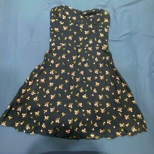 Super dry Navy blue strapless dress with flower prints all over